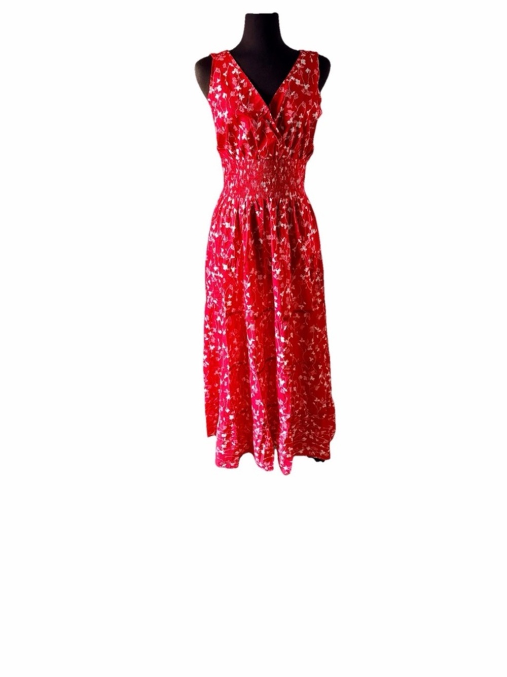 Dark Red Floral Boho Chic Summer Maxi Dress, Women Empire Waist Sundress